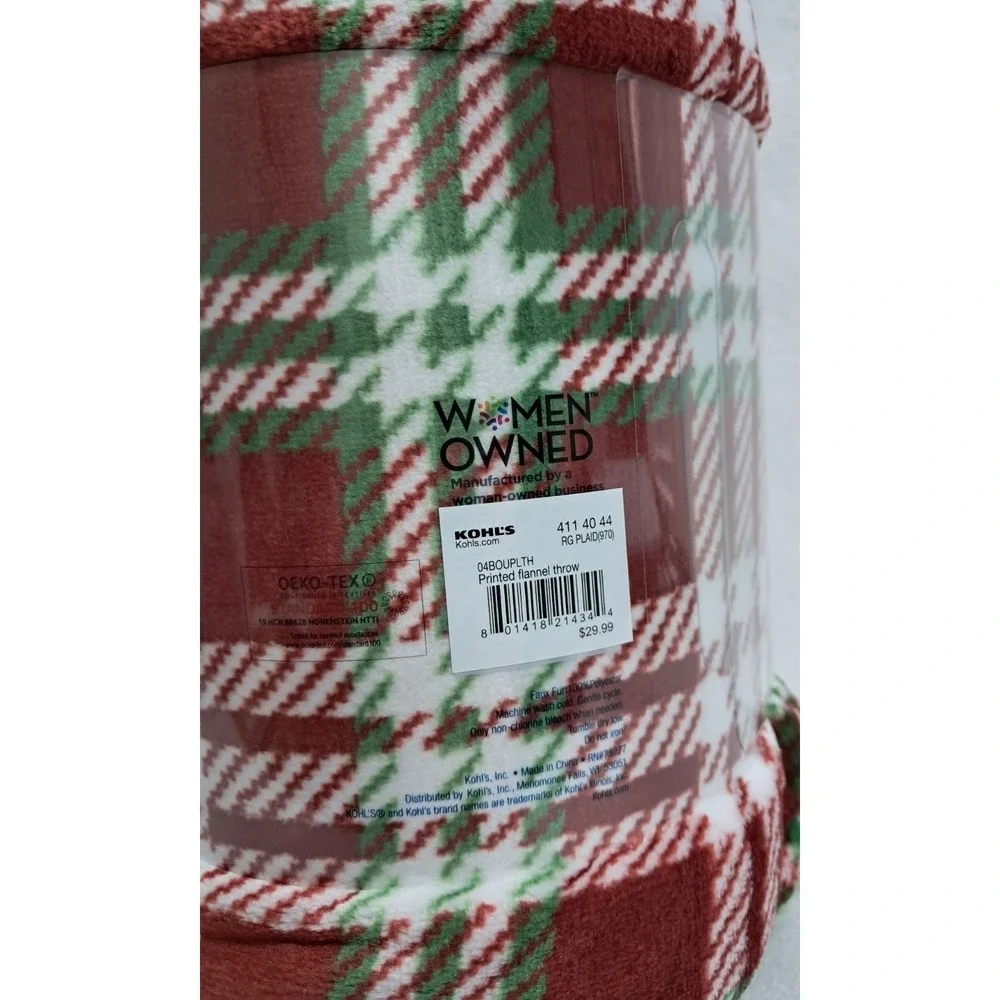 Christmas Plush Throw Blanket 5' x 6', Soft and Cozy, Plaid, Red Green and White